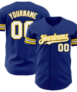 Custom Royal White-Yellow Authentic Baseball Jersey