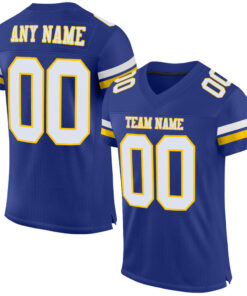 Custom Royal White-Yellow Mesh Authentic Football Jersey