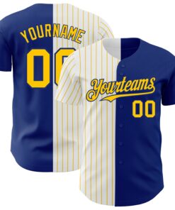 Custom Royal White-Yellow Pinstripe Authentic Split Fashion Baseball Jersey