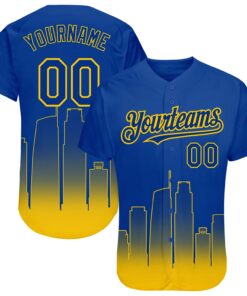 Custom Royal Yellow 3D Los Angeles City Edition Fade Fashion Authentic Baseball Jersey