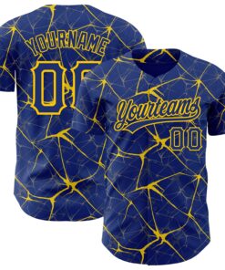 Custom Royal Yellow 3D Pattern Design Abstract Network Authentic Baseball Jersey