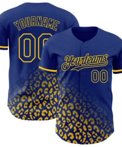 Custom Royal Yellow 3D Pattern Design Leopard Print Fade Fashion Authentic Baseball Jersey