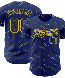 Custom Royal Yellow 3D Pattern Design Slant Lines Authentic Baseball Jersey