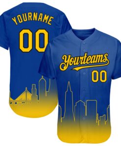 Custom Royal Yellow-Black 3D San Francisco City Edition Fade Fashion Authentic Baseball Jersey
