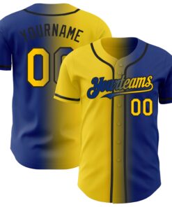 Custom Royal Yellow-Black Authentic Gradient Fashion Baseball Jersey