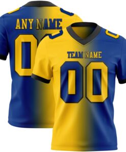 Custom Royal Yellow-Black Mesh Authentic Gradient Fashion Football Jersey