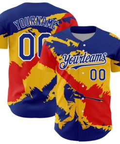 Custom Royal Yellow-Fire Red 3D Venezuela Venezuelan Flag Authentic Baseball Jersey