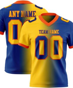 Custom Royal Yellow-Orange Mesh Authentic Gradient Fashion Football Jersey