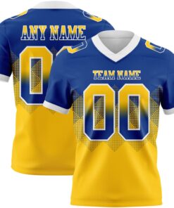 Custom Royal Yellow-White Mesh Authentic Gradient Square Shape Flag Football Jersey