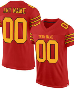 Custom Scarlet Gold-Black Mesh Authentic Football Jersey