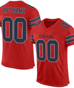 Custom Scarlet Navy-Light Gray Mesh Authentic Football Jersey