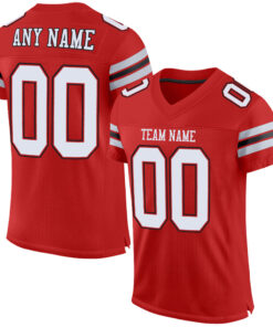 Custom Scarlet White-Black Mesh Authentic Football Jersey