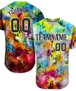 Custom Scratch Graffiti Pattern Black-White 3D Authentic Baseball Jersey