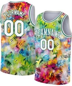 Custom Scratch Graffiti Pattern White-Kelly Green 3D Authentic Basketball Jersey