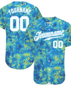Custom Scratch Graffiti Pattern White-Light Blue 3D Authentic Baseball Jersey