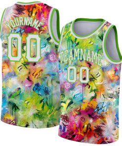 Custom Scratch Graffiti Pattern White-Neon Green 3D Authentic Basketball Jersey