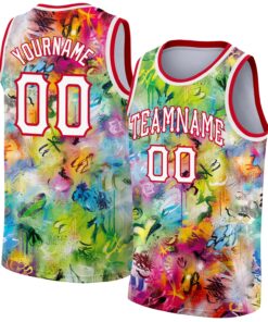 Custom Scratch Graffiti Pattern White-Red 3D Authentic Basketball Jersey