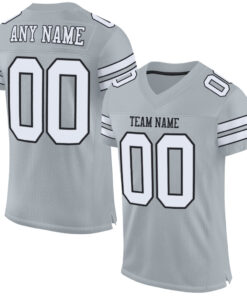 Custom Silver White-Black Mesh Authentic Football Jersey