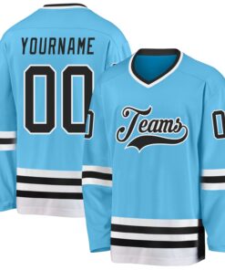 Custom Sky Blue Black-White Hockey Jersey