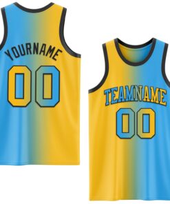 Custom Sky Blue Gold-Black Authentic Gradient Fashion Basketball Jersey