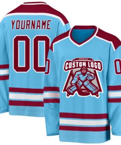 Custom Sky Blue Maroon-White Hockey Jersey