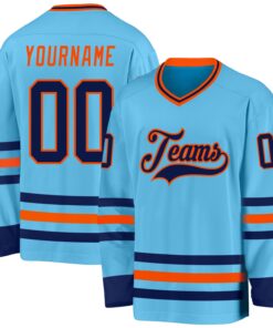 Custom Sky Blue Navy-Orange Hockey Jersey