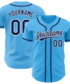 Custom Sky Blue Navy-White Authentic Baseball Jersey