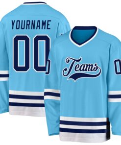 Custom Sky Blue Navy-White Hockey Jersey