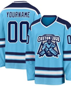Custom Sky Blue Navy-White Hockey Jersey