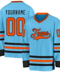 Custom Sky Blue Orange-Black Hockey Jersey