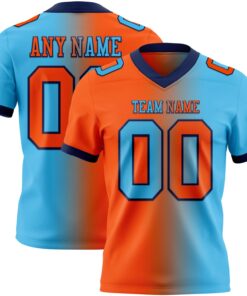 Custom Sky Blue Orange-Navy Mesh Authentic Gradient Fashion Football Jersey