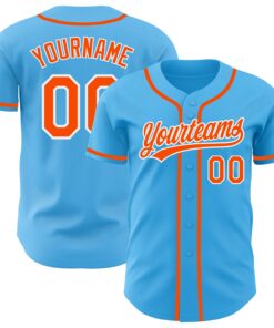 Custom Sky Blue Orange-White Authentic Baseball Jersey