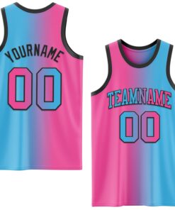 Custom Sky Blue Pink-Black Authentic Gradient Fashion Basketball Jersey