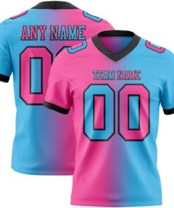 Custom Sky Blue Pink-Black Mesh Authentic Gradient Fashion Football Jersey