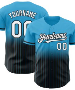 Custom Sky Blue Pinstripe White-Black Authentic Fade Fashion Baseball Jersey