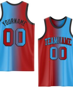 Custom Sky Blue Red-Black Authentic Gradient Fashion Basketball Jersey