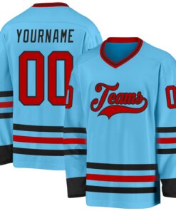 Custom Sky Blue Red-Black Hockey Jersey