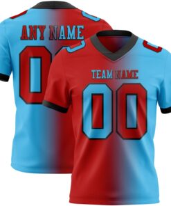 Custom Sky Blue Red-Black Mesh Authentic Gradient Fashion Football Jersey