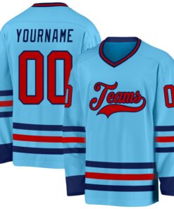 Custom Sky Blue Red-Navy Hockey Jersey