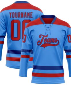 Custom Sky Blue Red-Royal Hockey Lace Neck Jersey