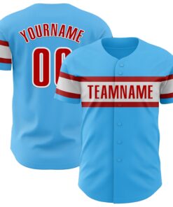 Custom Sky Blue Red-White Authentic Baseball Jersey