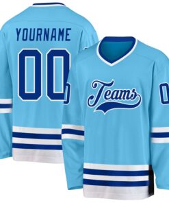 Custom Sky Blue Royal-White Hockey Jersey