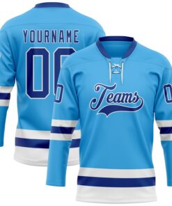 Custom Sky Blue Royal-White Hockey Lace Neck Jersey