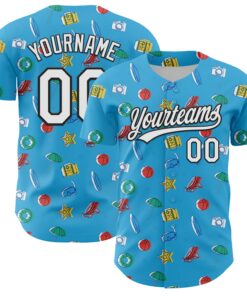 Custom Sky Blue White-Black 3D Hawaii Beach Holiday Authentic Baseball Jersey