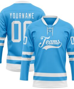 Custom Sky Blue White Hockey Lace Neck Jersey
