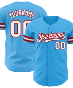 Custom Sky Blue White-Red Authentic Baseball Jersey