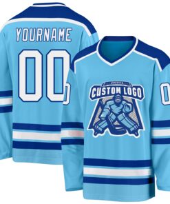 Custom Sky Blue White-Royal Hockey Jersey