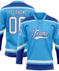 Custom Sky Blue White-Royal Hockey Lace Neck Jersey