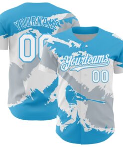 Custom Sky Blue White-Silver 3D Guatemala Guatemalan Flag Authentic Baseball Jersey