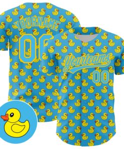 Custom Sky Blue Yellow 3D Pattern Design Animal Duck Authentic Baseball Jersey
